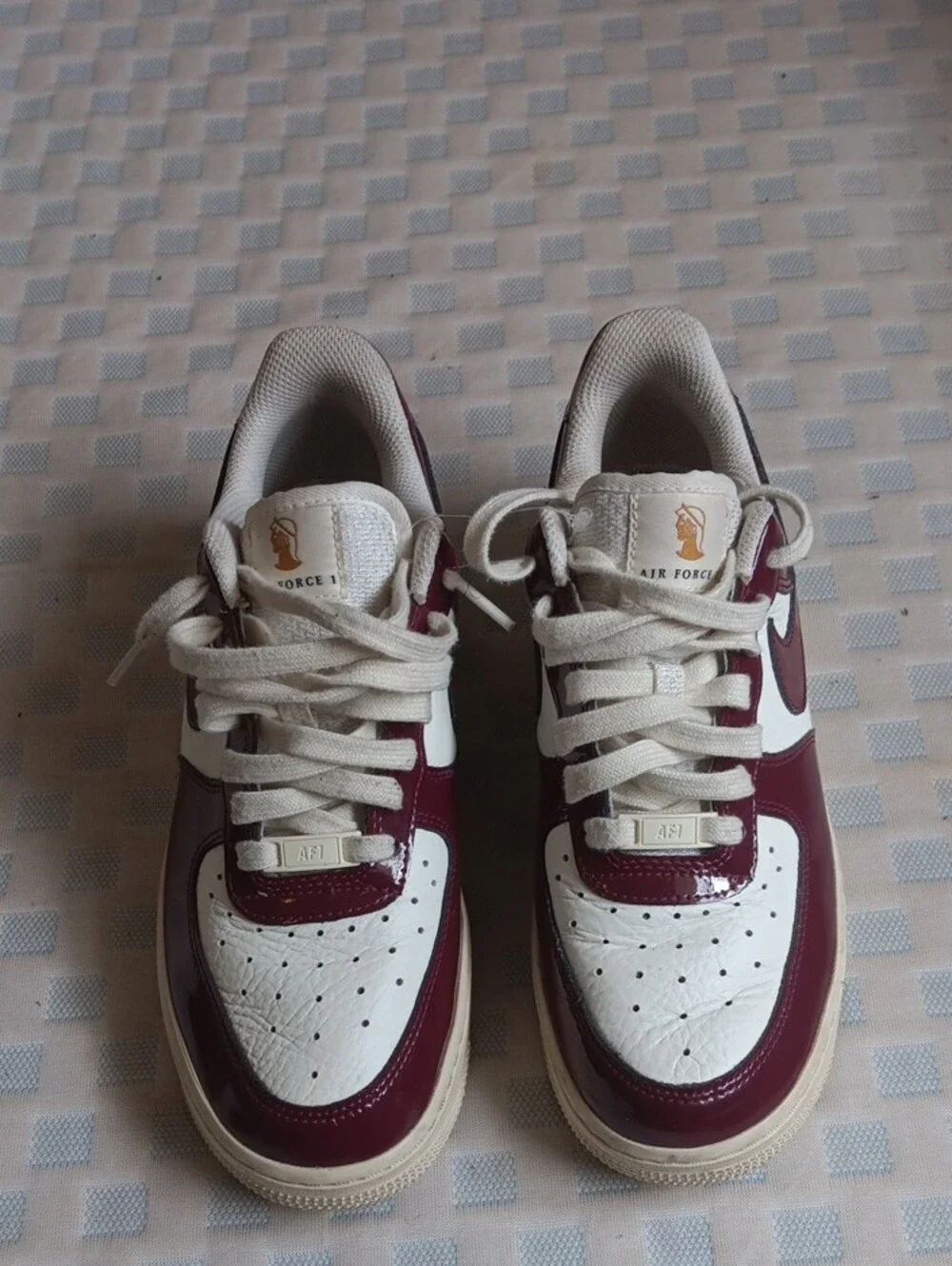 Nike  Air Force 1 Women’s White and Burgundy Leather Sneakers